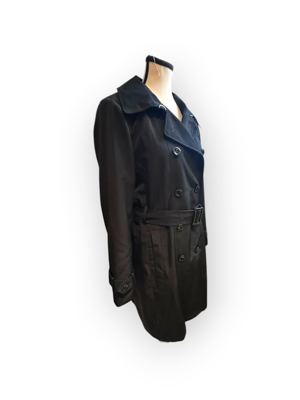 Women’s M Calvin Klein Black Trench Coat - Double Breasted Belted - Picture 10 of 14